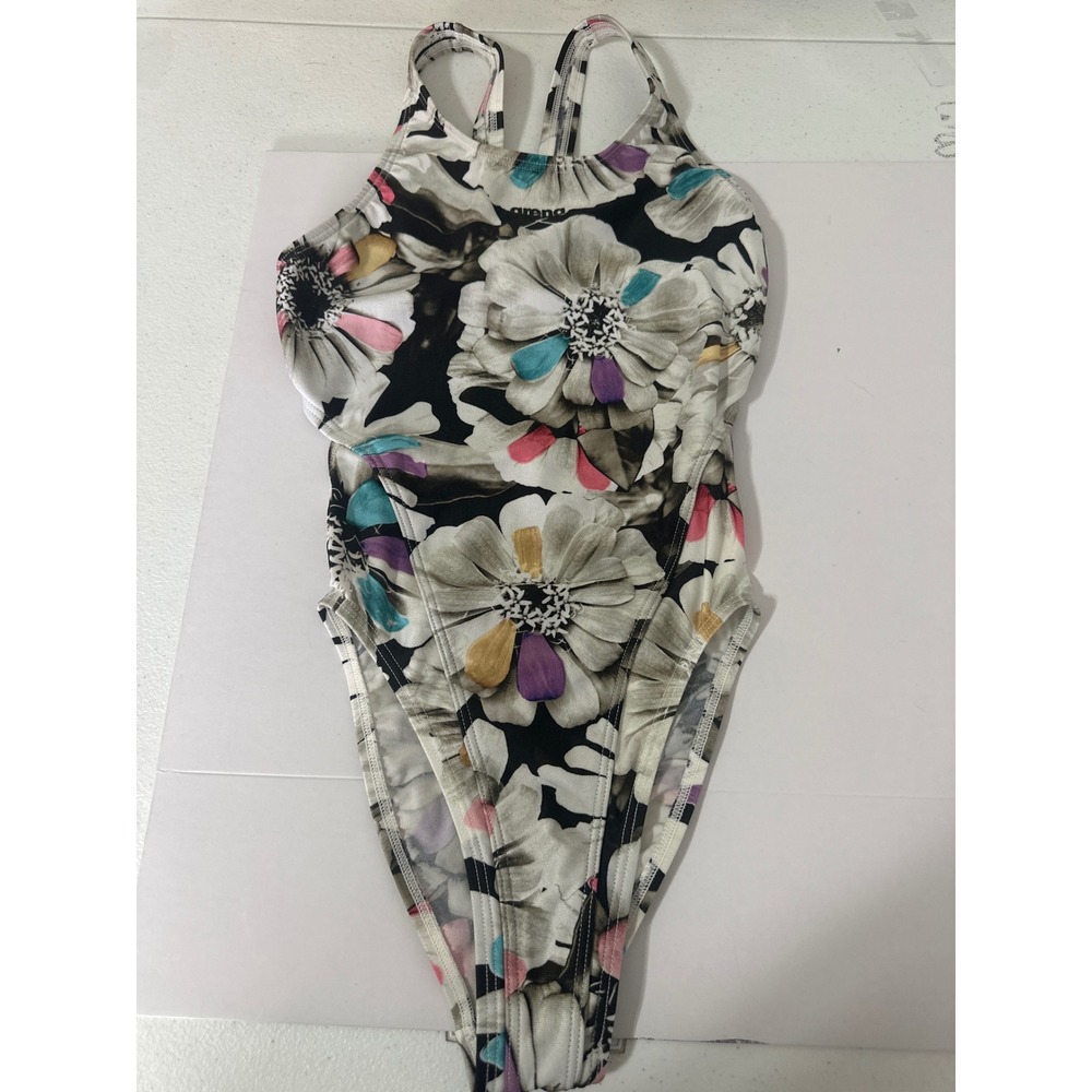 Arena Girls Zinnia Party Swimsuit Floral One Piece Swim Tech Back USA 24 006639